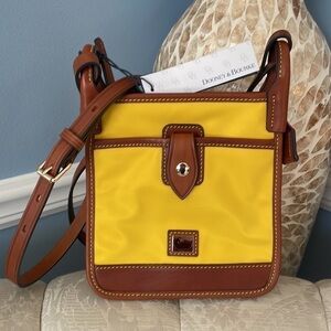 Brand New Dooney & Bourke Nylon Yellow Leather Letter Carrier Crossbody Purse
